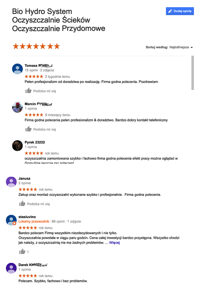 Bio Hydro System oczyszczalnie ścieków - doświadczenie